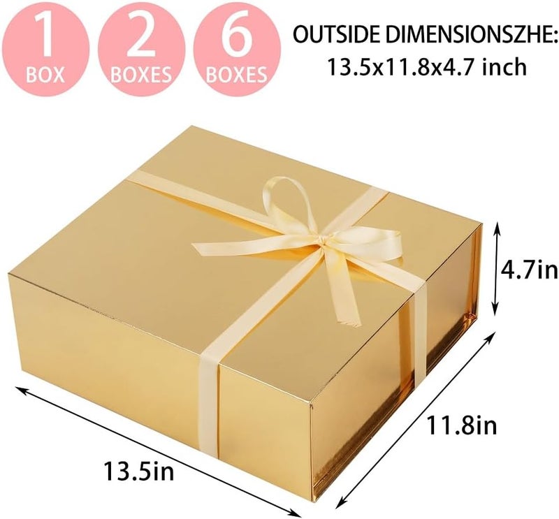 UoeRing 2 Pack Gold Gift Box Large 13.5x11.8x4.7 inch Luxury Gift Box for Presents with Magnetic Closure Lid Collapsible,Birthday,Contains Card, Ribbon, Tissue Paper,Shredded Paper Filler - Image 2
